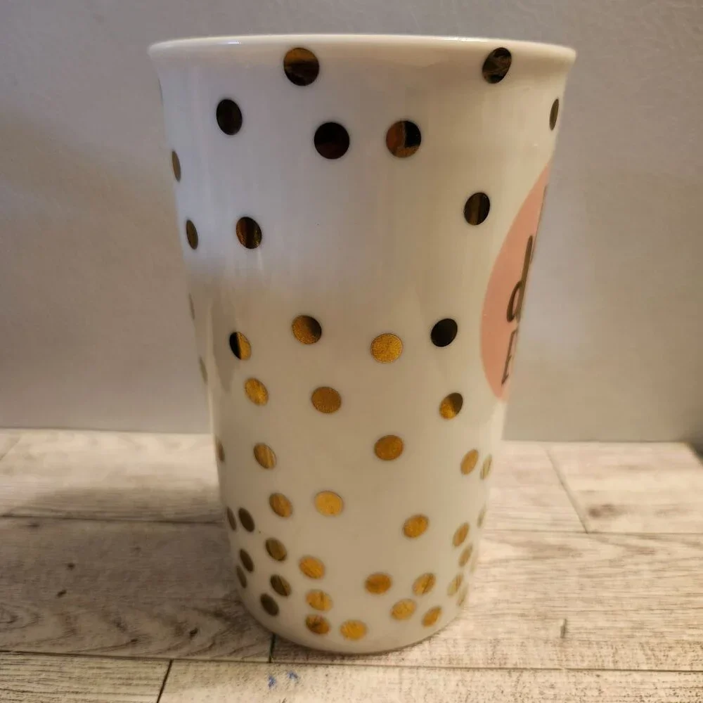 Ceramic Travel Mug with Lid Best Day Ever Polka Dot Charming Charlie